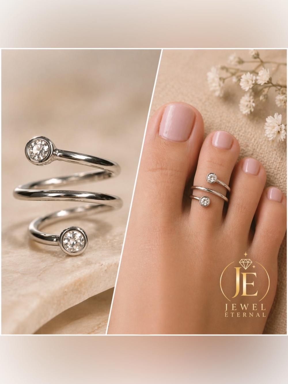 Double Star Adjustable Ring Moissanite Sterling Silver Toe Thumb